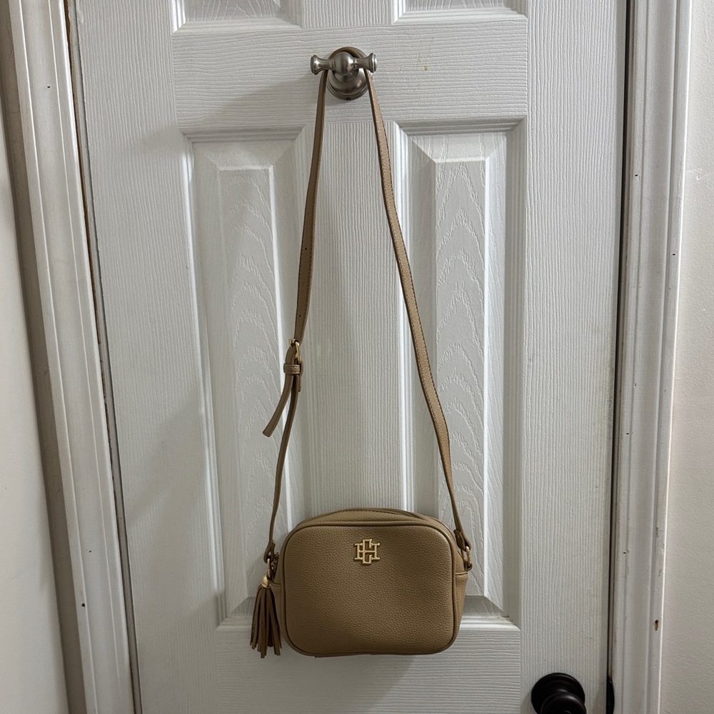 Elegant Tan Crossbody Bag with Tassel